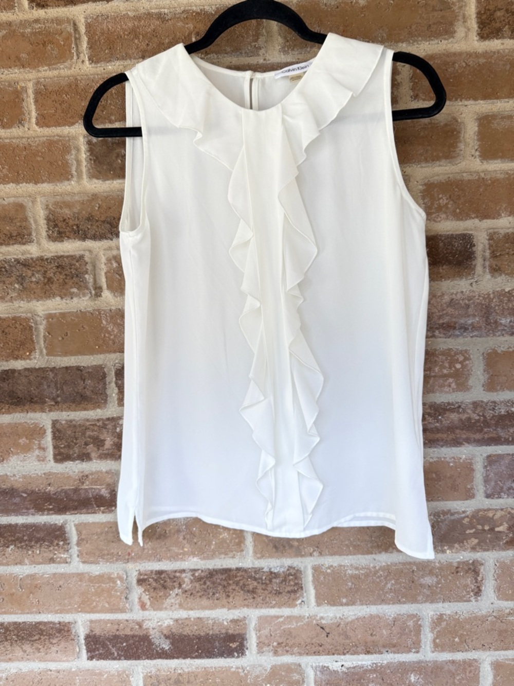 Calvin Klein White Sleeveless Ruffle Front Top